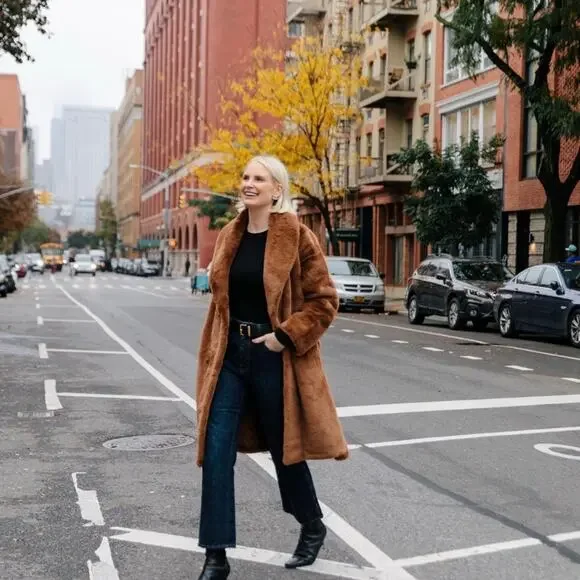 Apparis Siena Brown Faux Fur Teddy Long Coat MEDIUM - Picture 3 of 12